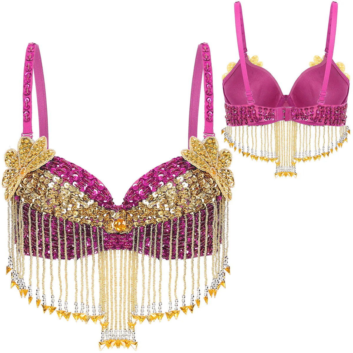 Sparkly Floral Beaded Sequin Belly Dance Bra & Tassel Performance Top | Costume Tops | Wiccan Center