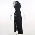 Halter High Split Black Dress