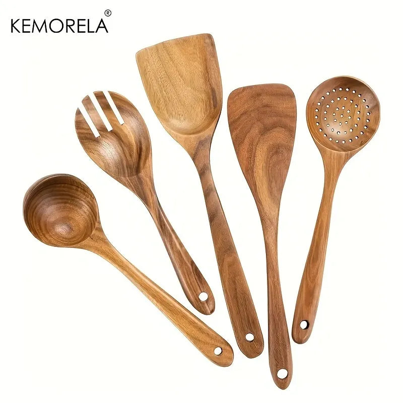 DecorBites™ 5-Piece Natural Wooden Tableware Set | Kitchen Cookware Utensils | | Wiccan Center