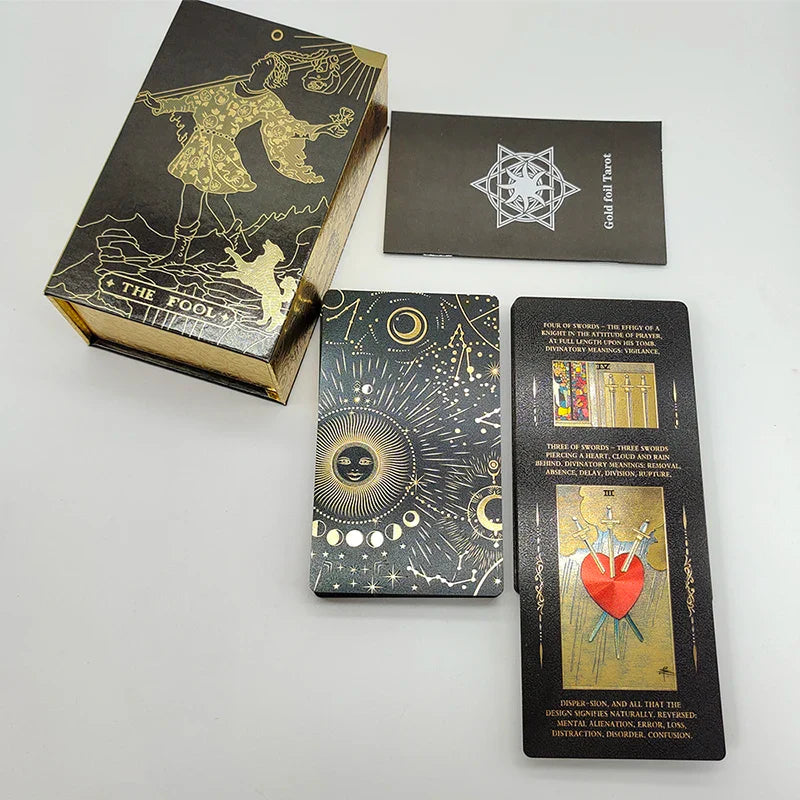 New Version Black Hot Stamping Gold foil Tarot Cards Plastic Rider Oracle Deck For Beginners And Collectors | | Wiccan Center