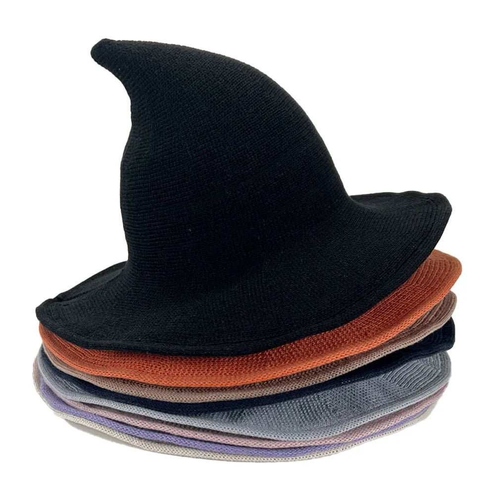 Halloween Witch Hat Long Point Knitted Cap with Wide Brim for Adults | | Wiccan Center
