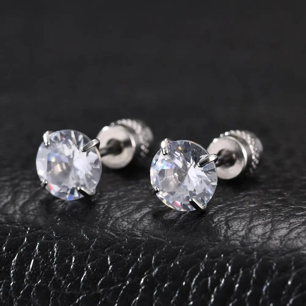 CZ Stud Earrings for Men Women,Hypoallergenic Stainless Steel Round Cubic Zirconia Stud Earrings,Body Piercing Jewelry | | Wiccan Center