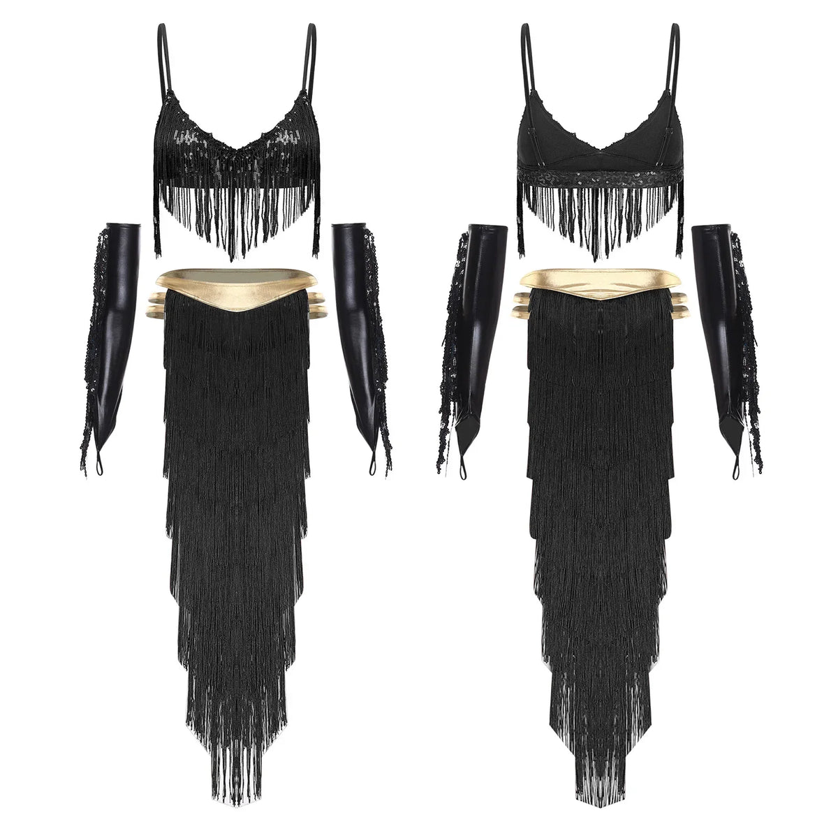 Women Shiny Belly Dance Bra Top with Tassel Slit Skirt Built-in Briefs Gloves Cleopatra Egypt Queen Costume | Costume Sets | Wiccan Center