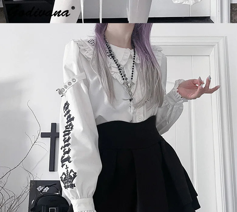 Letter Print Gothic Blouse | | Wiccan Center