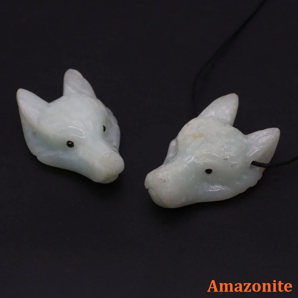 1.5" Wolf Head Stone Pendant Natural Healing Crystals Hand Carved Wolves Animal Statue Figurine Gems for Jewelry Making Necklace