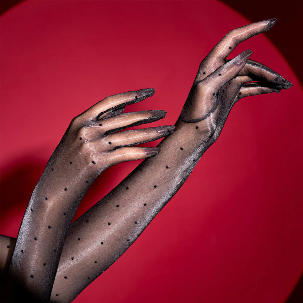 Ultra-Thin 1D Dot Oil Shiny Opera Length Gloves Sheer Glossy Performance Gloves | Gloves | Wiccan Center