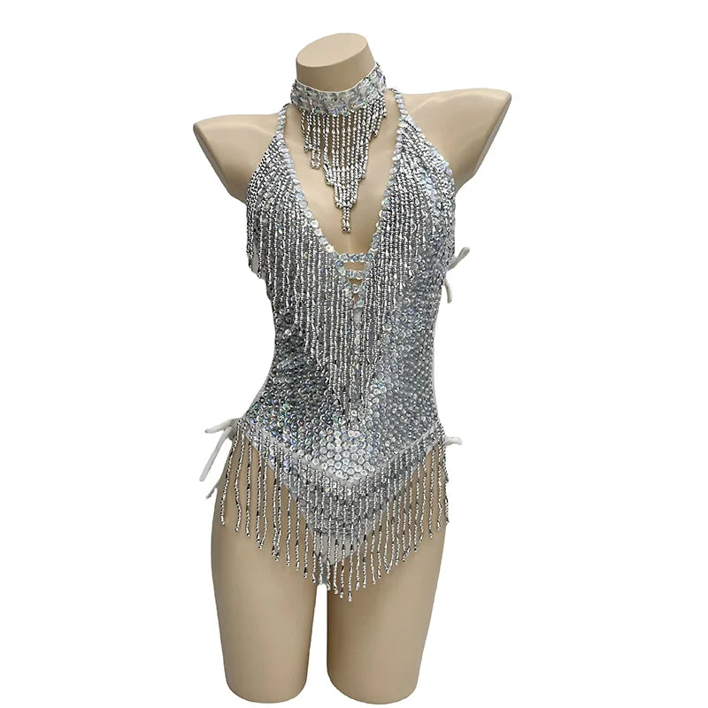 Beaded Sequin Tassel Performance Bodysuit | Bodysuit | Wiccan Center