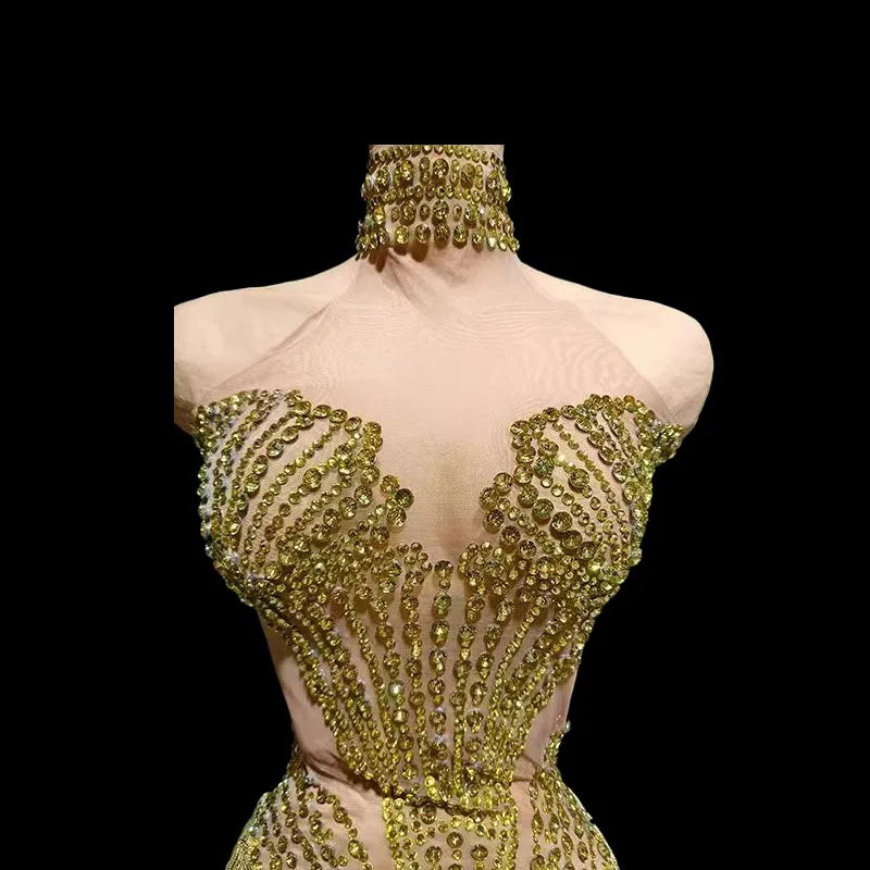 The Stardust Diamond Scallop Bodysuit – Luxury Rhinestone & Tassel Showgirl Costume