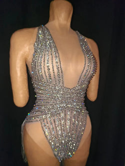 The Stardust Lumina Illusion – Silver Rhinestone & Tassel Performance Bodysuit | Bodysuit | Wiccan Center