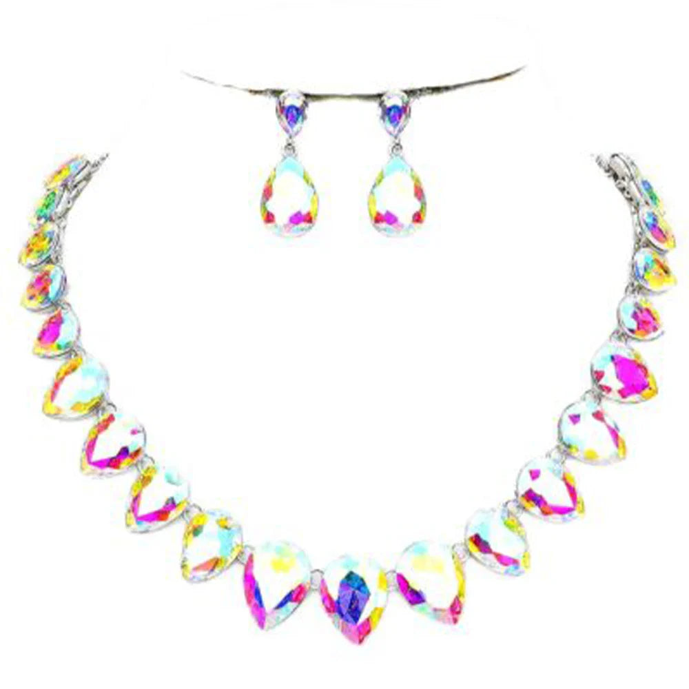 Rhinestone Drop Necklace & Earring Set