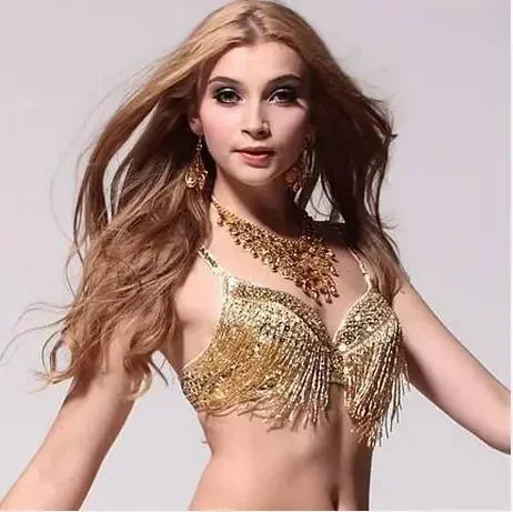 The Stardust Prism Sirena – Deluxe Beaded & Sequined Tassel Belly Dance Bra Top | Costume Tops | Wiccan Center