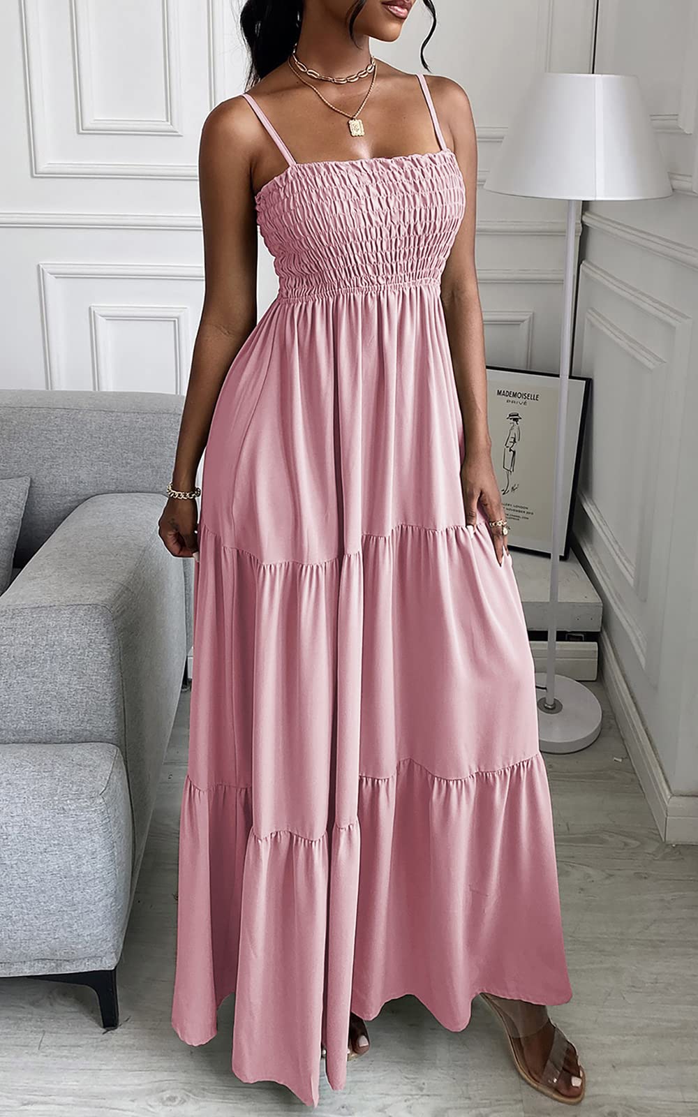 Spaghetti Strap Maxi Dress Women Summer Sleeveless Smocked Boho Long Beach Dress Sundresses | Dresses | Wiccan Center