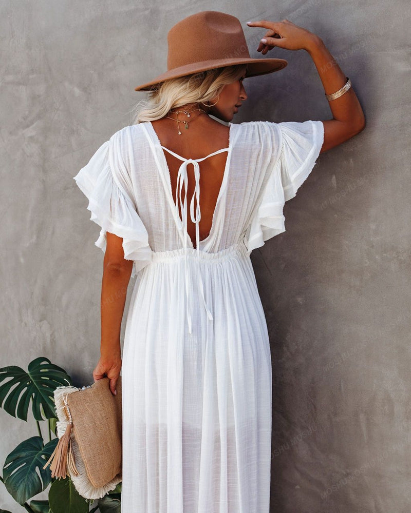 Summer Beach Maxi Dress Women Boho Long Bikini Cover Up High Waist Casual V-Neck Dresses | Dresses | Wiccan Center