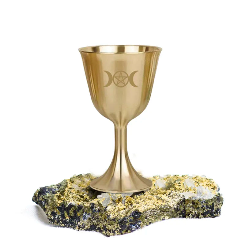 Goddess & Triple Moon Gold Chalices | Altar Cup | Wiccan Center