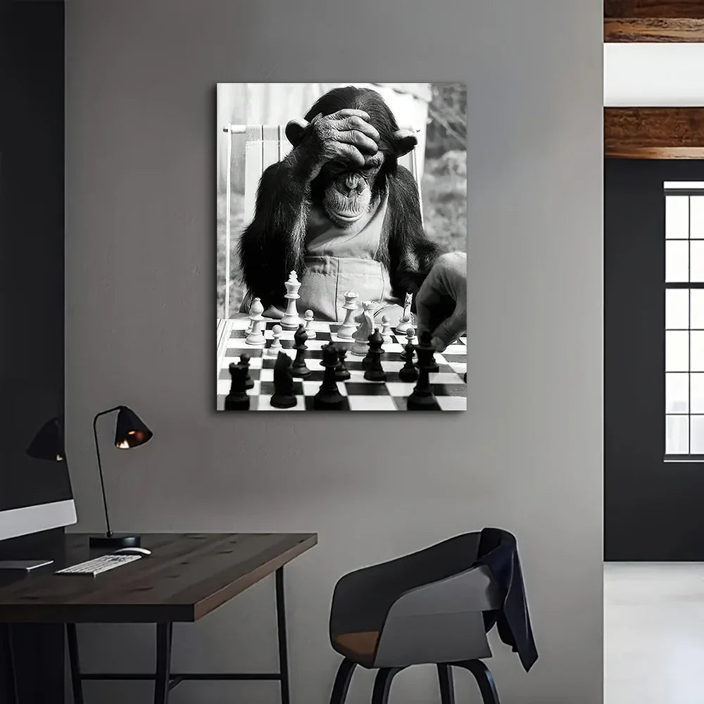 Classic Vintage Animal Wall Art Monkey Playing Chess HD Canvas Printed Poster Home Living Room Bedroom Decorative Painting | | Wiccan Center