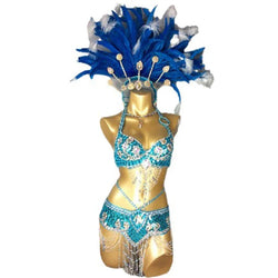 The Stardust Azure Enchantress – Handmade Turquoise Feathered Samba & Belly Dance Costume Set | Costume Sets | Wiccan Center