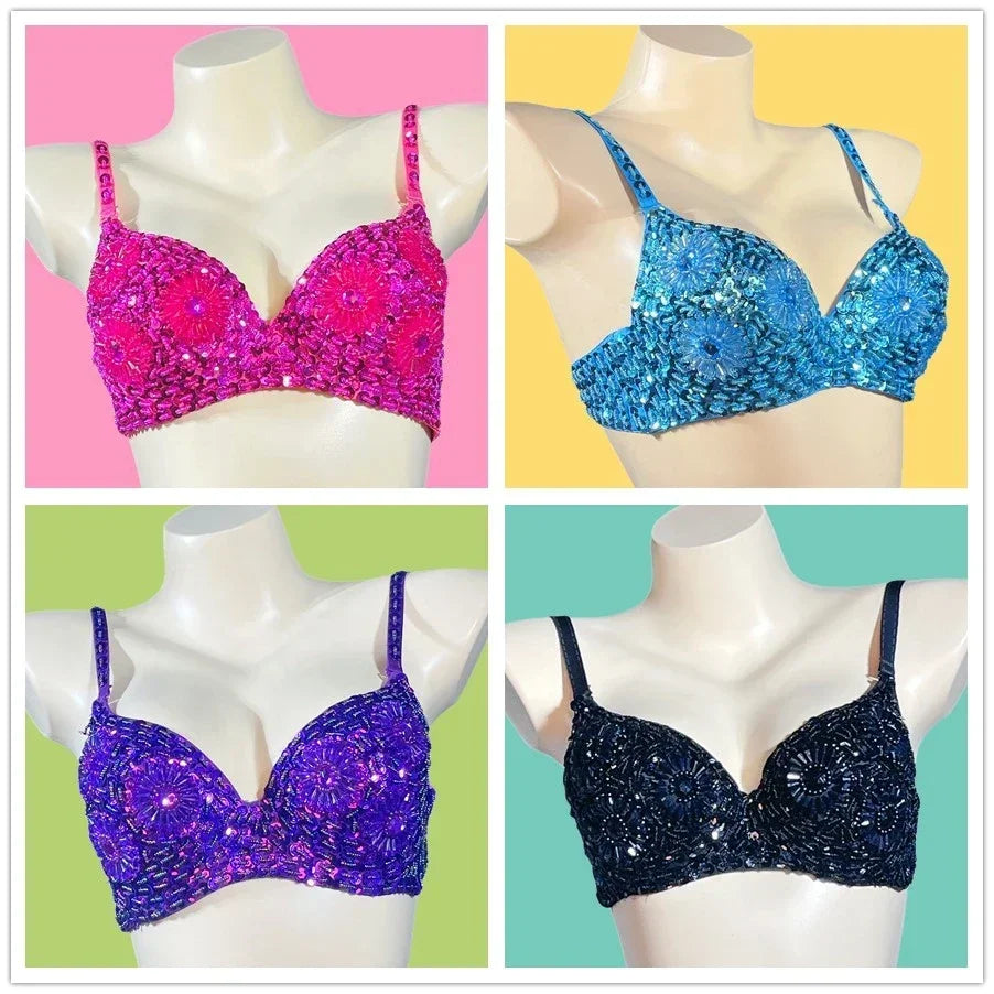 The Stardust Prism Sirena – Deluxe Beaded & Sequined Push-Up Belly Dance Bra Top | Costume Tops | Wiccan Center
