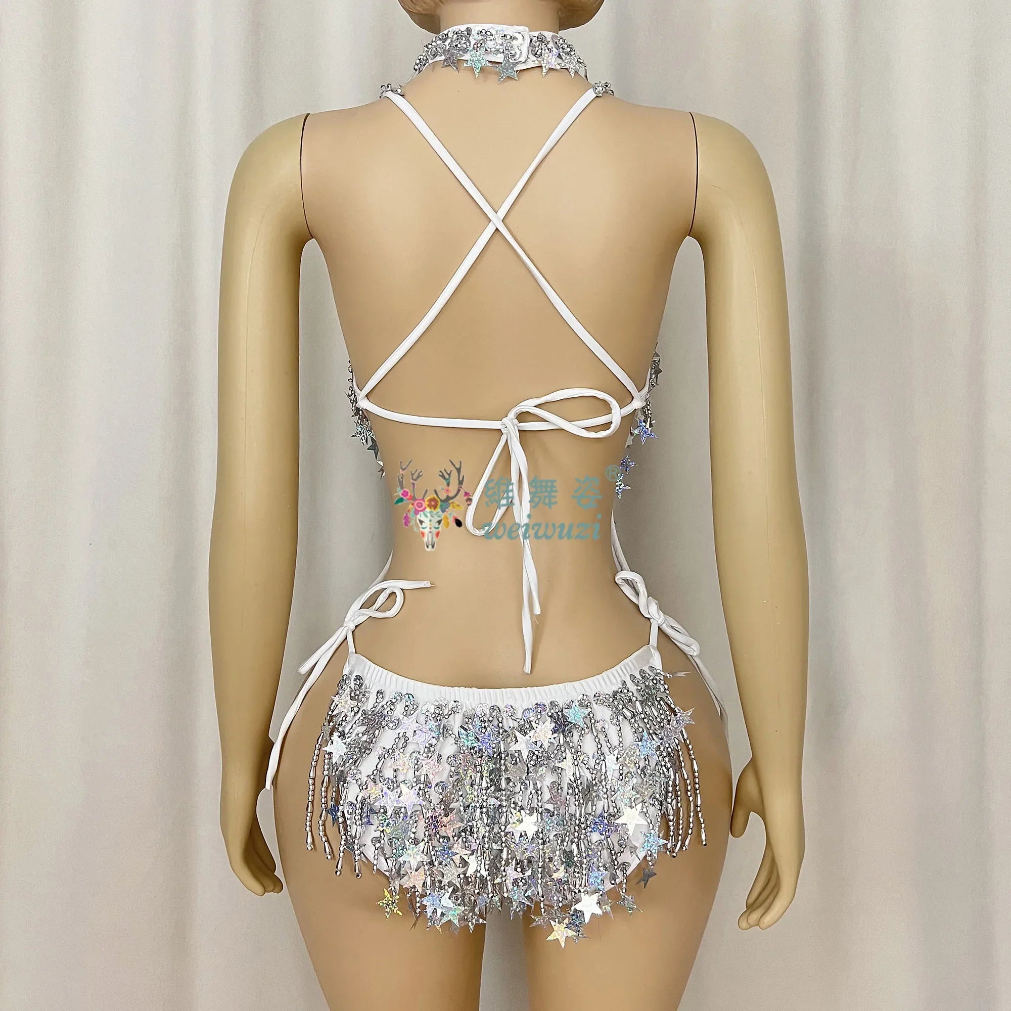 The Stardust Sterling Siren Bodysuit – Luxury Beaded Fringe Showgirl Leotard