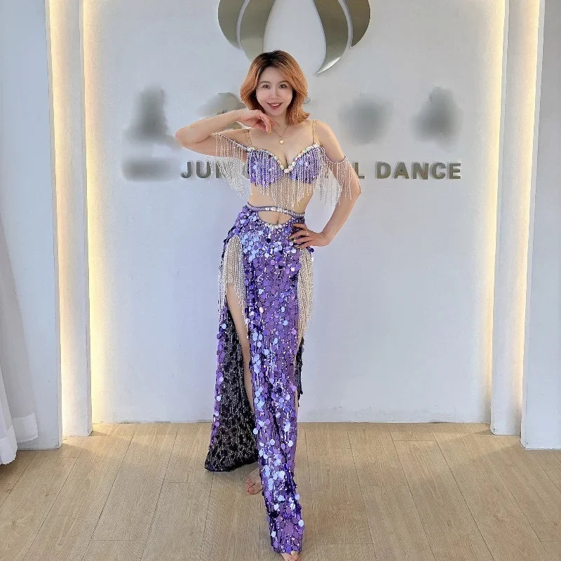 Luxury Diamond Bra & Sequin Tassel Skirt Oriental Belly Dance Competition Set | Costume Sets | Wiccan Center