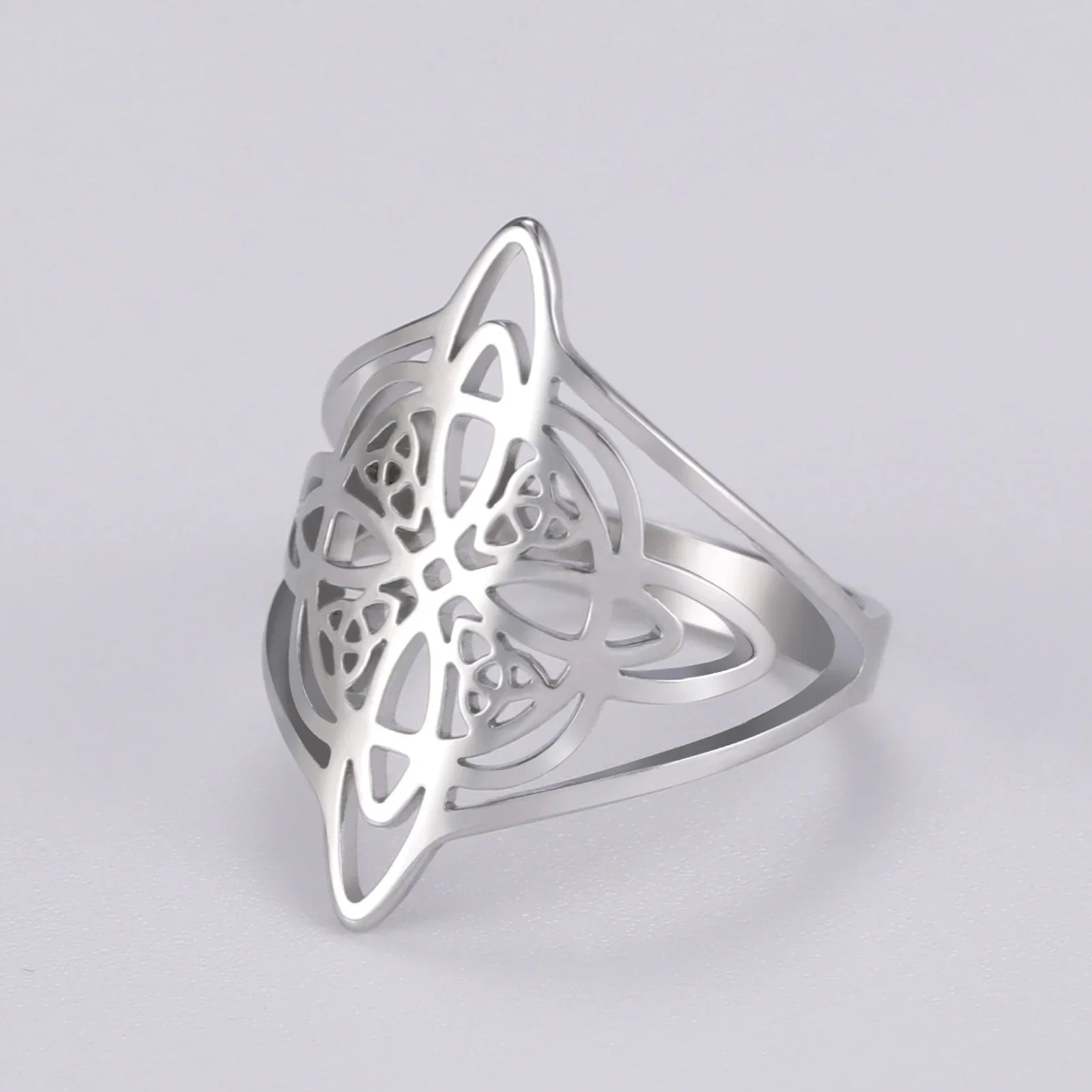 LIKGREAT Witch Knot Ring for Women Men Hollow Stainless Steel Finger Rings Celtic Vintage Amulet Protection Couple Jewelry Gifts | | Wiccan Center