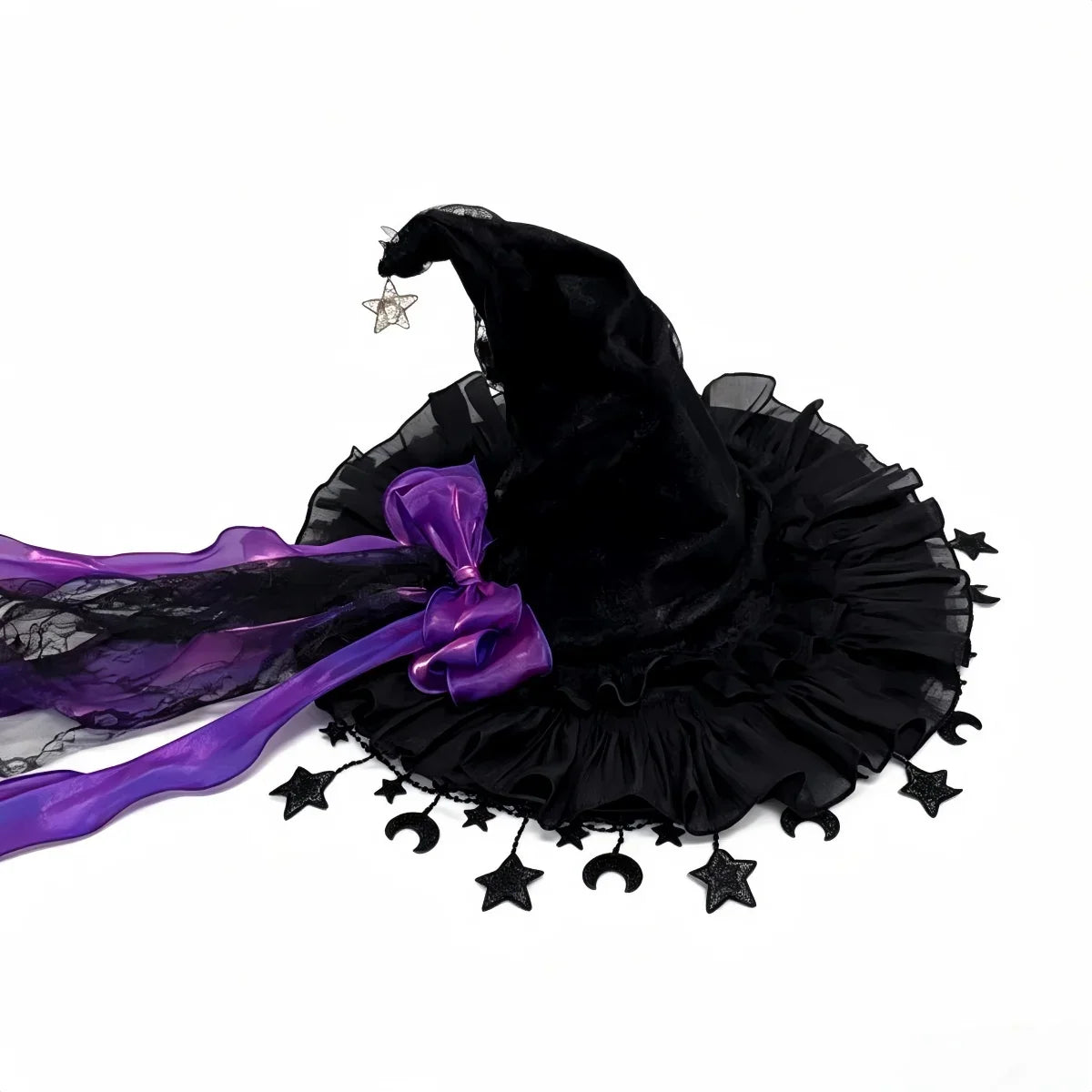 Halloween Witch Hat, Lace Velvet Hat with Moon Pendant | | Wiccan Center