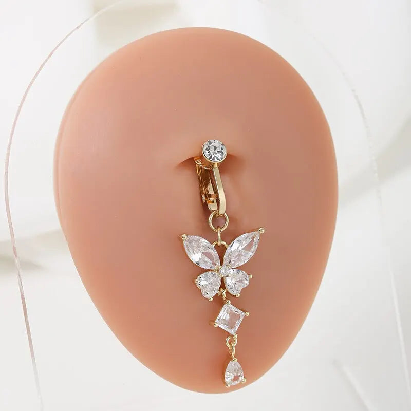 Clip On Belly Button Ring Butterfly Shape Copper Zircon Fake Belly Piercing Umbilical Navel Body Jewelry Trendy Fashion Style | | Wiccan Center