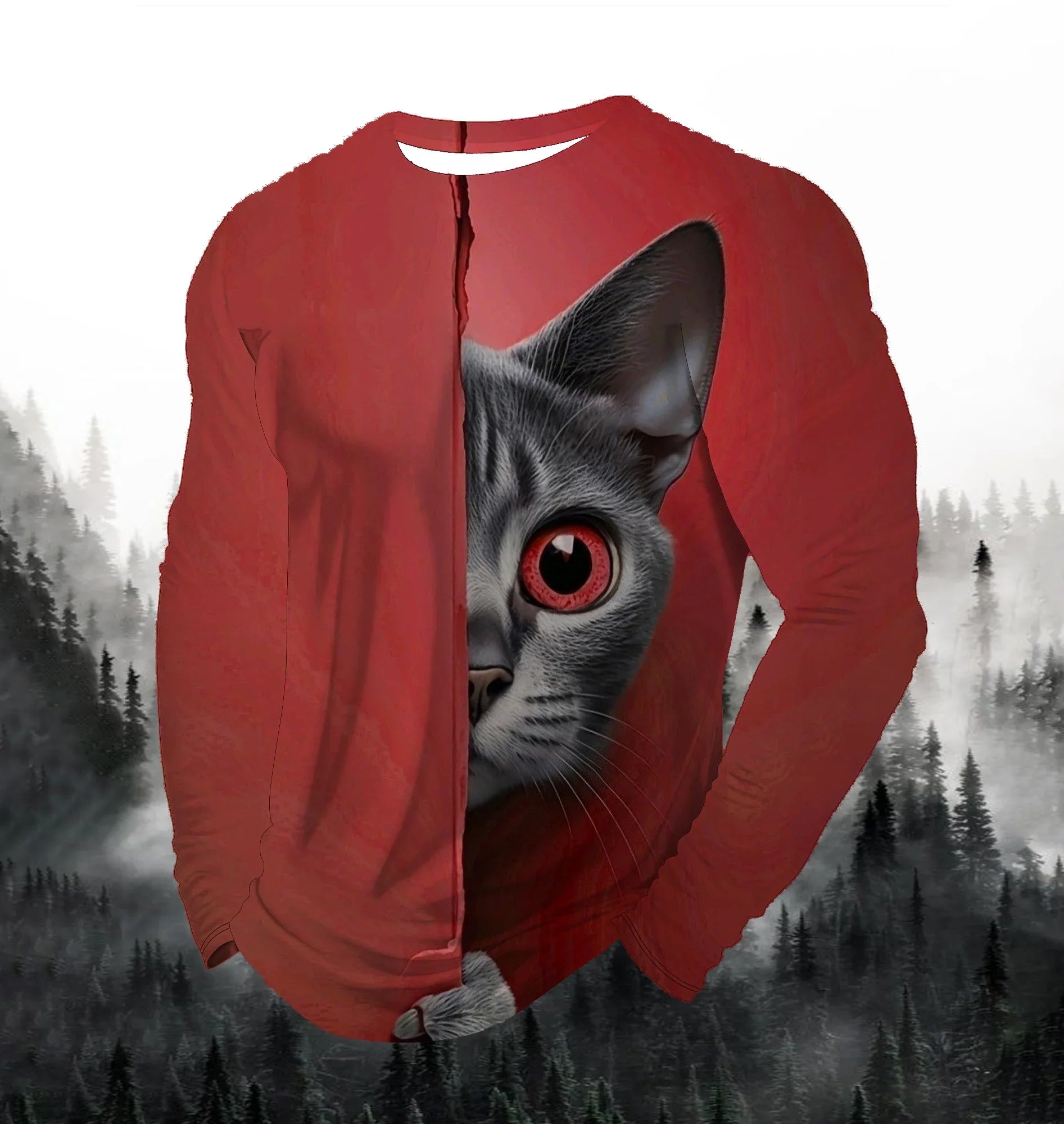Visual Kitten Fashion Print Men's T-shirt Fashion Long Sleeve T-shirt Casual Round Neck Street Top Loose Pullover Autumn