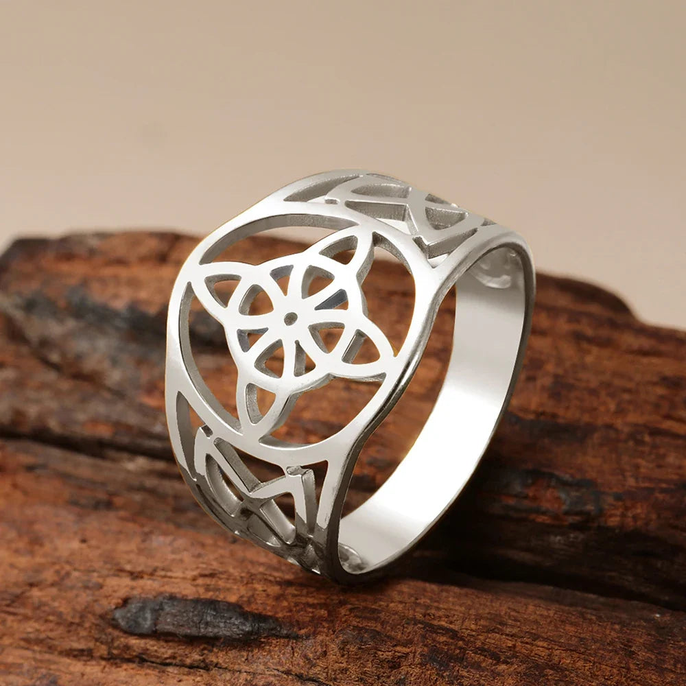 LIKGREAT Witch Knot Ring for Women Men Hollow Stainless Steel Finger Rings Celtic Vintage Amulet Protection Couple Jewelry Gifts | | Wiccan Center