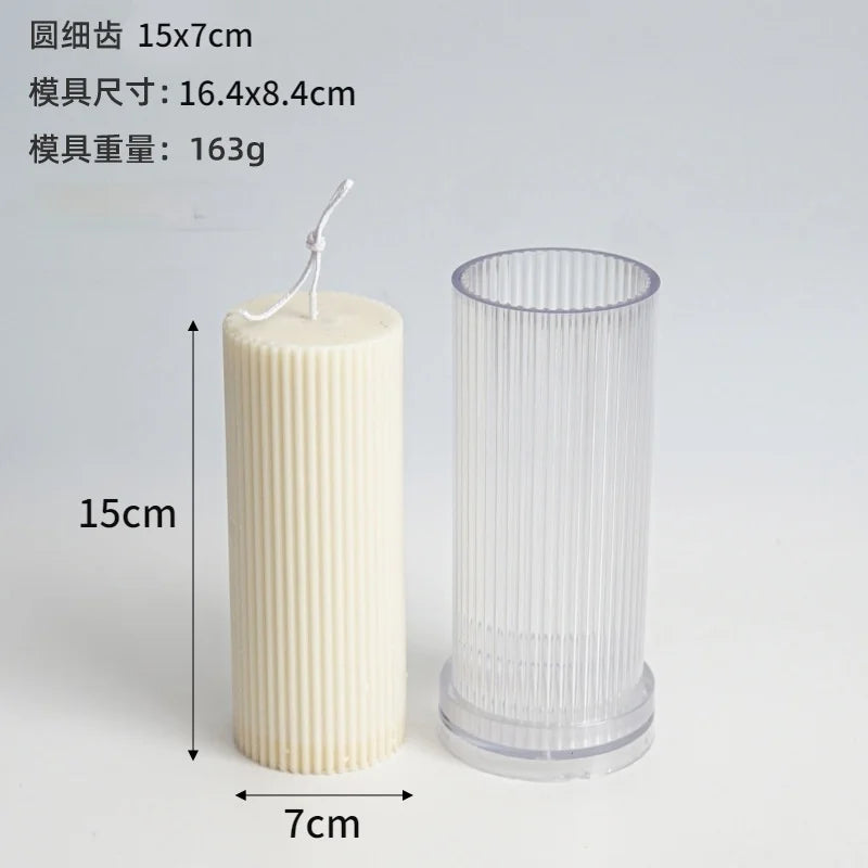 DIY Pinstripe Cylindrical Candle Mold 3D Flat Top Cylindrical Candle Making Supplies Durable and Easy To Release Plastic Mould