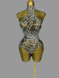The Stardust Black Widow Bodysuit – Luxury Rhinestone Spiderweb Showgirl Costume