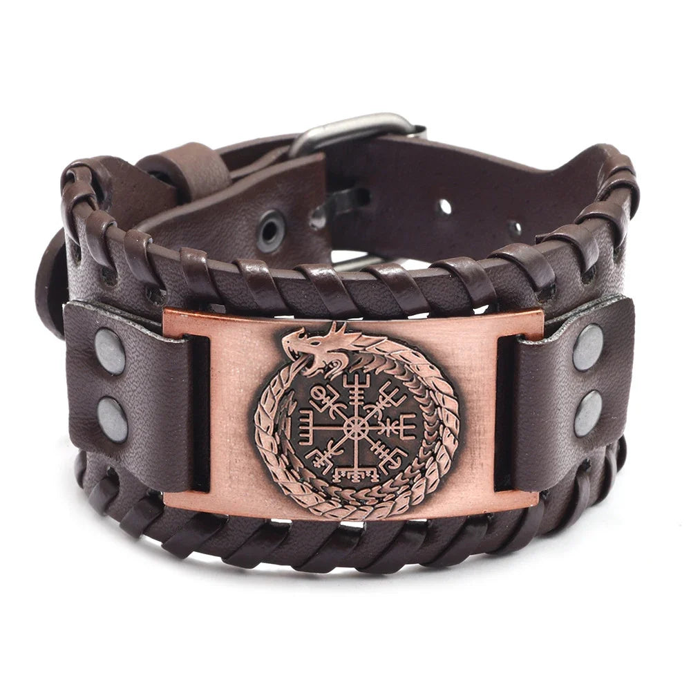 Trendy Viking Bracelet Nordic Rune Compass God Bird Charm Men's Bracelet New Fashion Leather Woven Jewelry Accessorie Party Gift