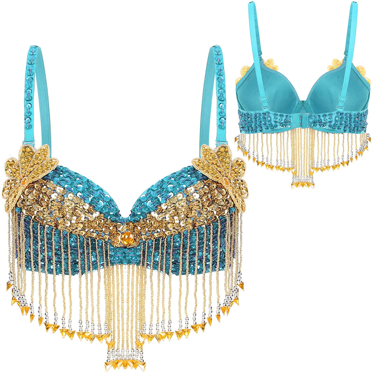 Sparkly Floral Beaded Sequin Belly Dance Bra & Tassel Performance Top | Costume Tops | Wiccan Center