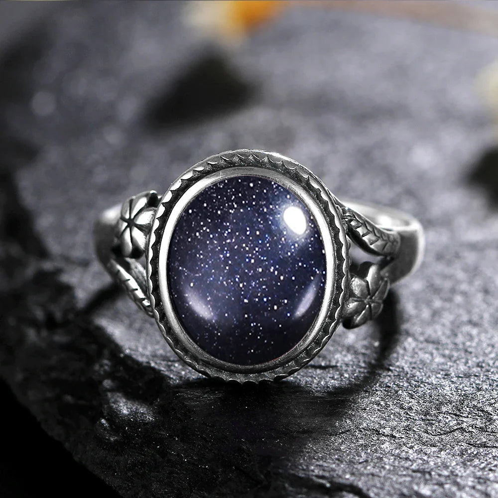 Sterling Silver Stone Oval Flower Ring | Ring | Wiccan Center
