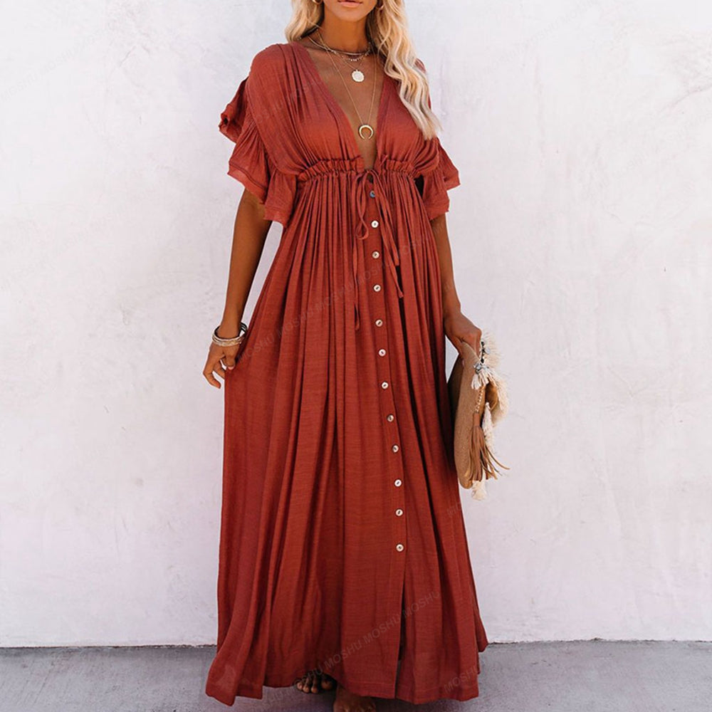 Summer Beach Maxi Dress Women Boho Long Bikini Cover Up High Waist Casual V-Neck Dresses | Dresses | Wiccan Center