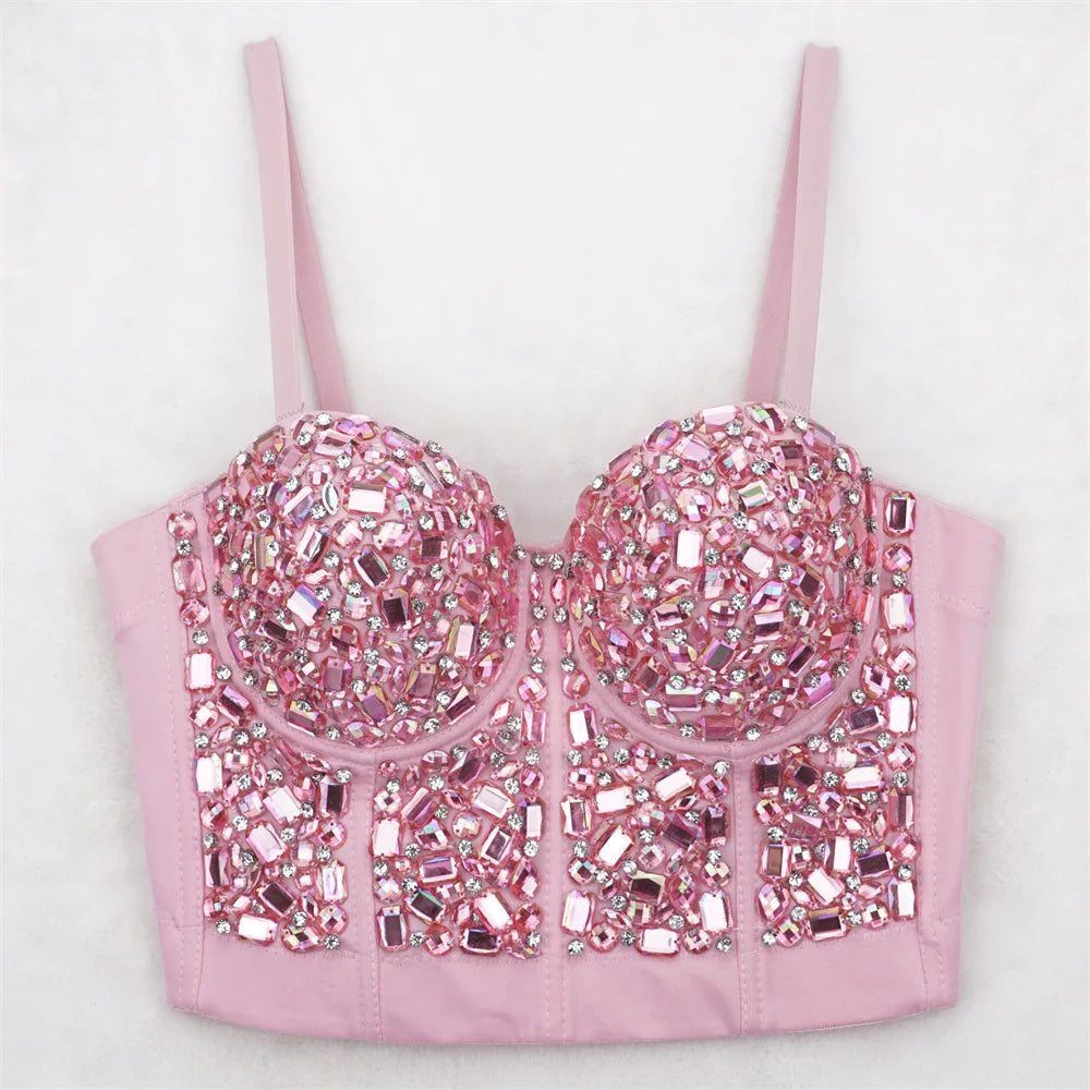 The Stardust Prism Siren – Glitter Crystal Bustier Corset Crop Top | Costume Tops | Wiccan Center