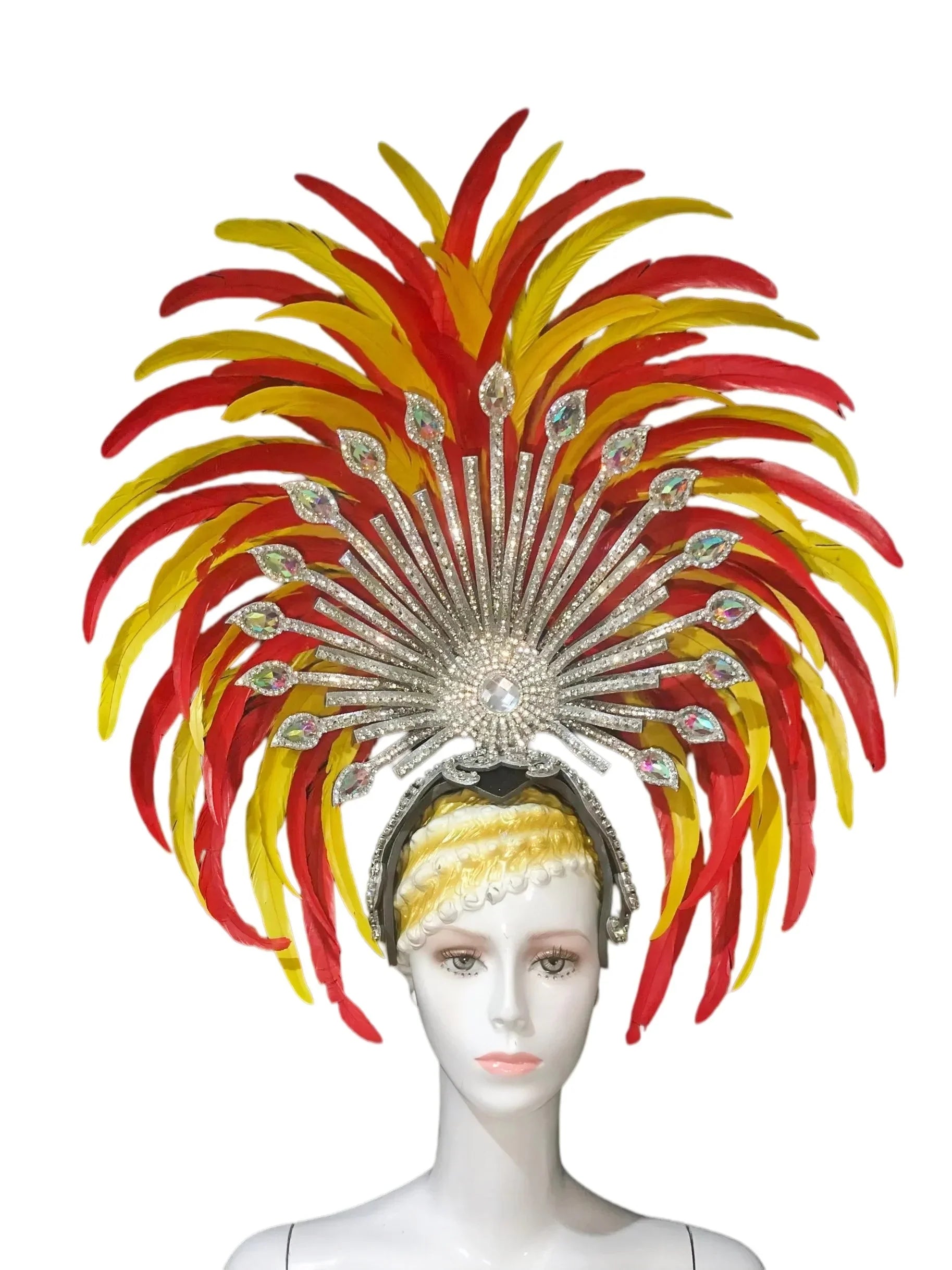 The Stardust Sovereign – Majestic Feathered Samba Carnival Headdress | Headdress | Wiccan Center