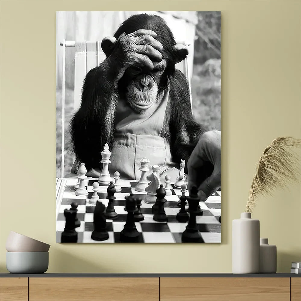 Classic Vintage Animal Wall Art Monkey Playing Chess HD Canvas Printed Poster Home Living Room Bedroom Decorative Painting | | Wiccan Center