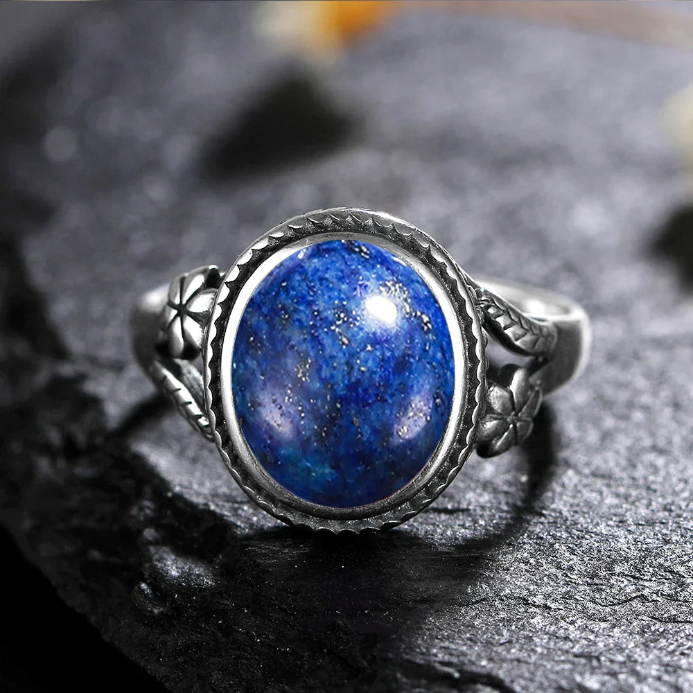 Sterling Silver Stone Oval Flower Ring | Ring | Wiccan Center