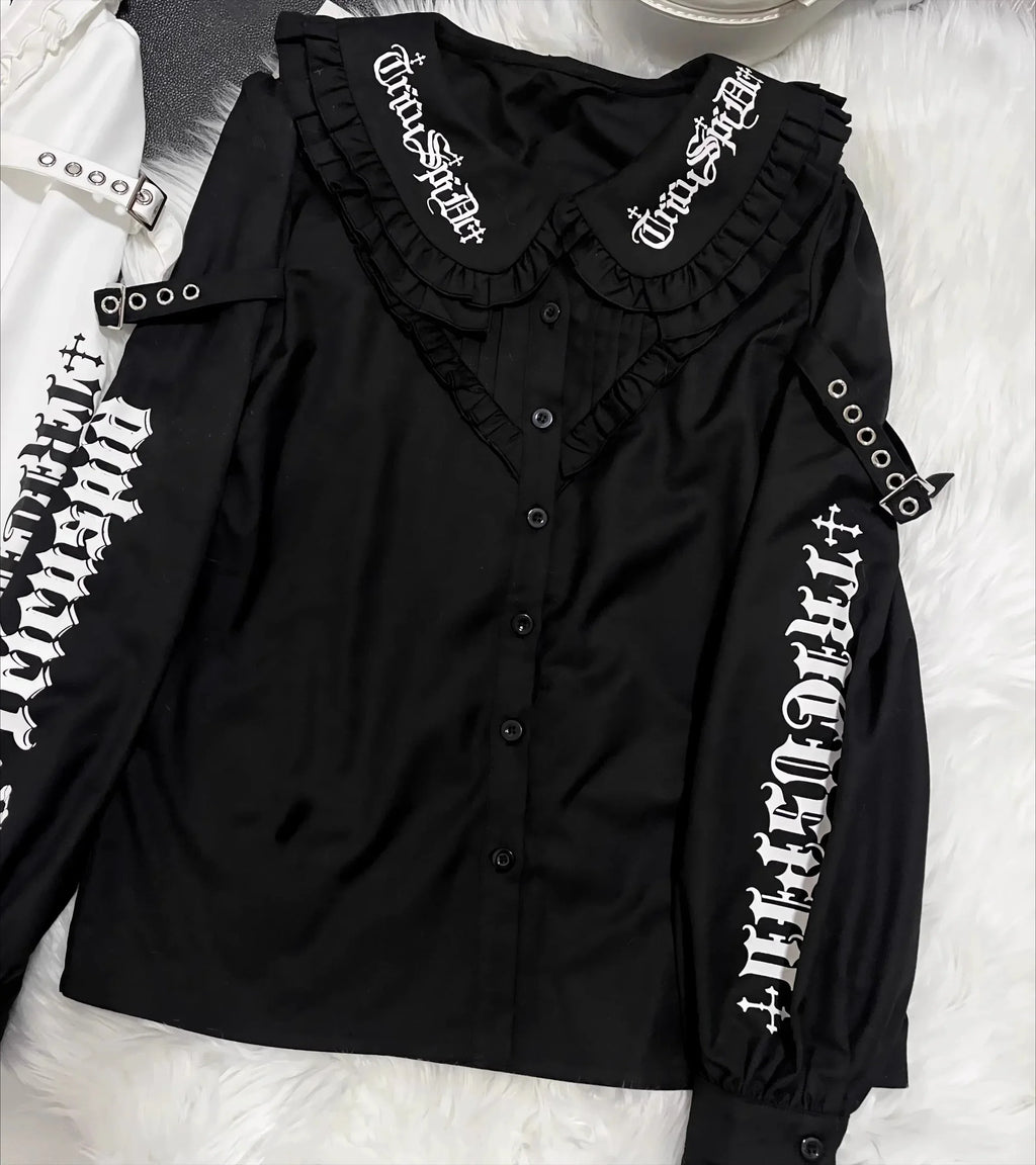 Letter Print Gothic Blouse | | Wiccan Center