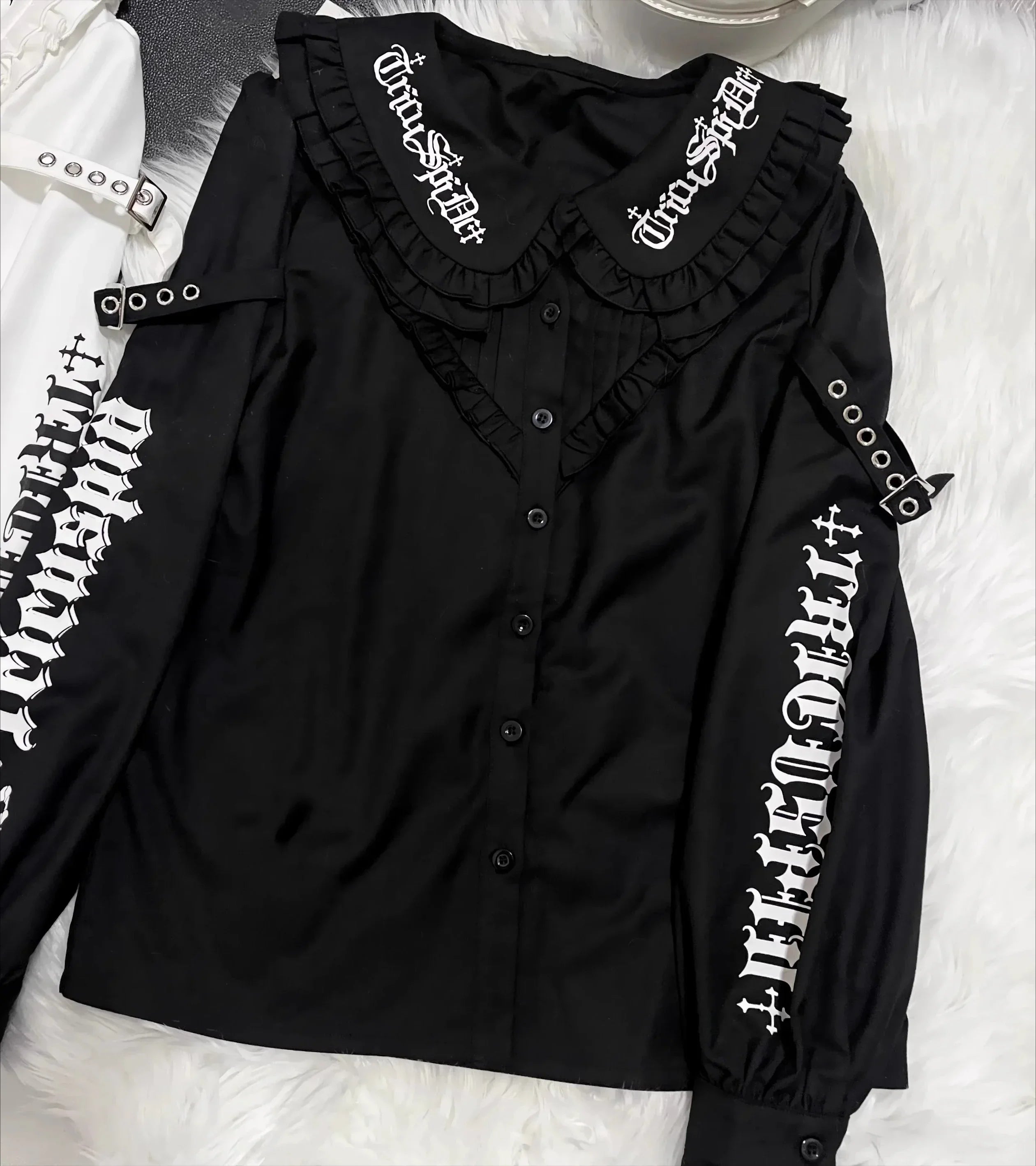 Letter Print Gothic Blouse | | Wiccan Center