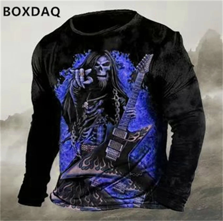Horror Skulls Style Men T-Shirts Spring Autumn Long Sleeve Rock Skull 3D Print Street Hip Hop Male Tees 6XL Big Size Casual Tops