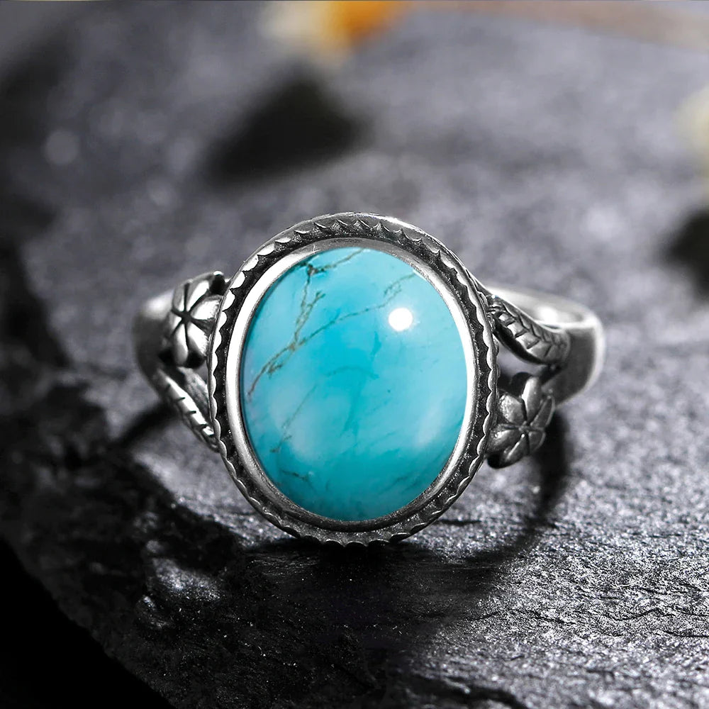 Sterling Silver Stone Oval Flower Ring | Ring | Wiccan Center