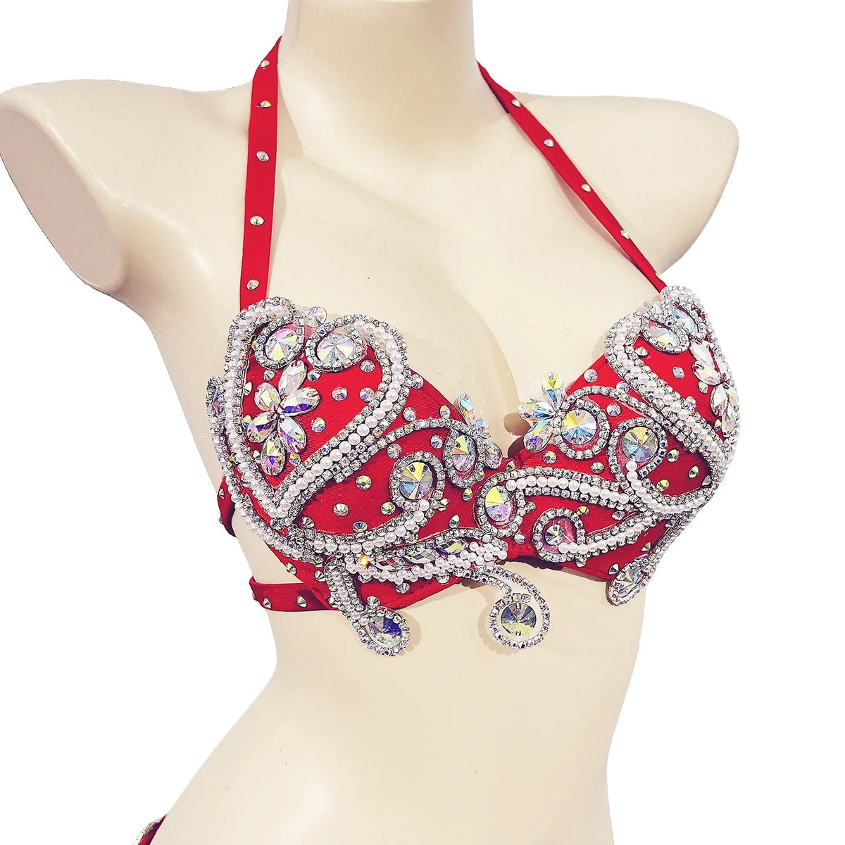 Sparkly Beaded Belly Dance Bra & Fringe Hip Belt Two-Piece Stage Costume Set | Costume Sets | Wiccan Center