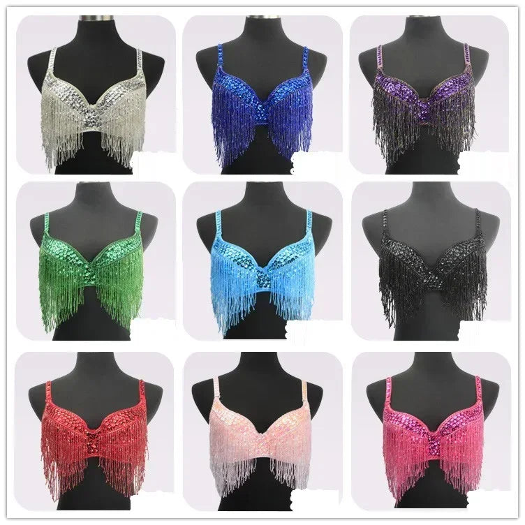 The Stardust Prism Sirena – Deluxe Beaded & Sequined Tassel Belly Dance Bra Top | Costume Tops | Wiccan Center