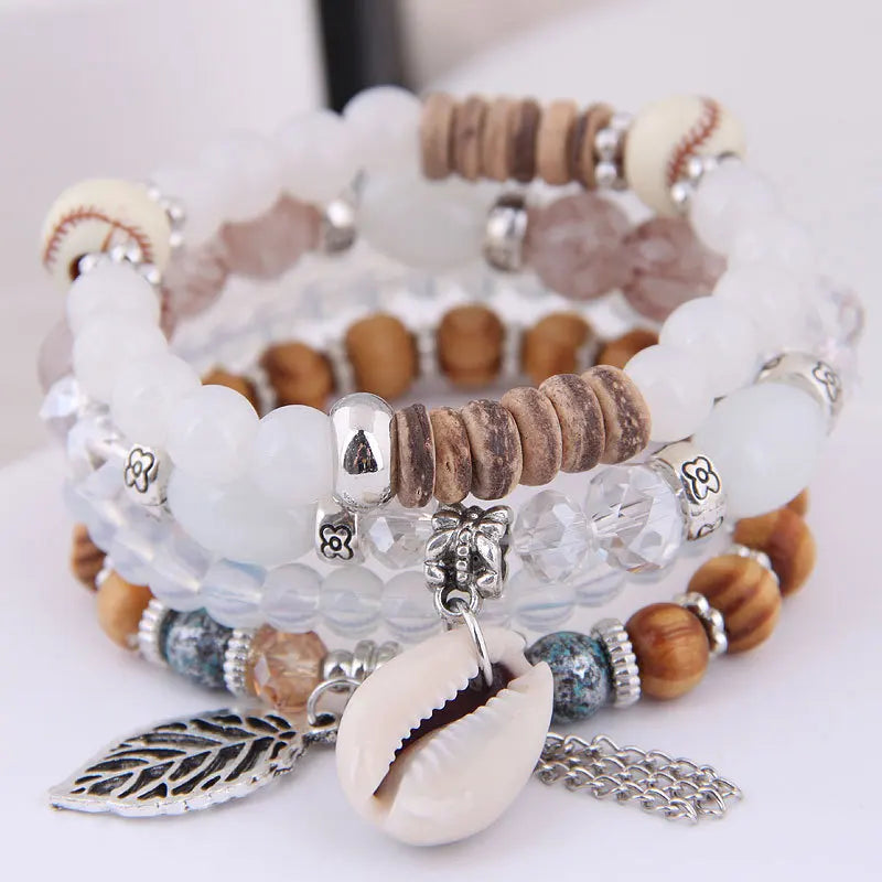 DIEZI Korean Trendy Multicolor Green Crystal Beads Rope Bracelets Women Girls Elastic Tassel Wrap Bracelet Pulseira Feminina