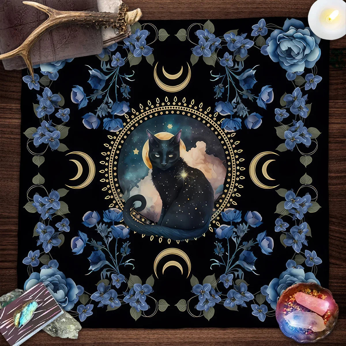 Witchcraft Cat Altar Cloth Tarot Card Tablecloth Moon Pentagram Table Cloth For Divination Cloth Tarot Mat Witch Home Decor | | Wiccan Center