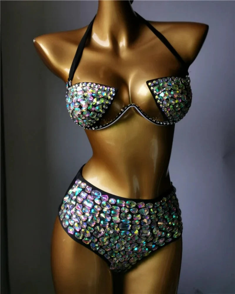 The Venus Horizon Rhinestone Bikini – Premium Crystal Triangle Showgirl Set | Costume Sets | Wiccan Center