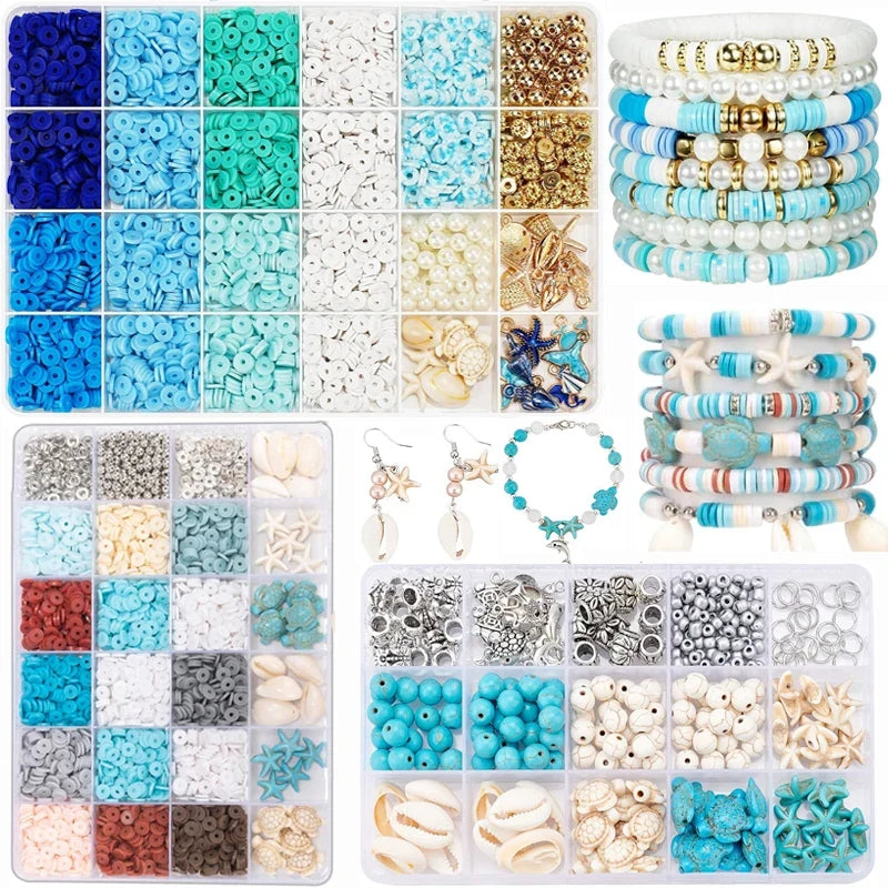 Ocean Summer Friendship Bracelet Making Kit – DIY Clay Beads Set for Jewelry, Bracelets, Necklaces & Earrings | | Wiccan Center