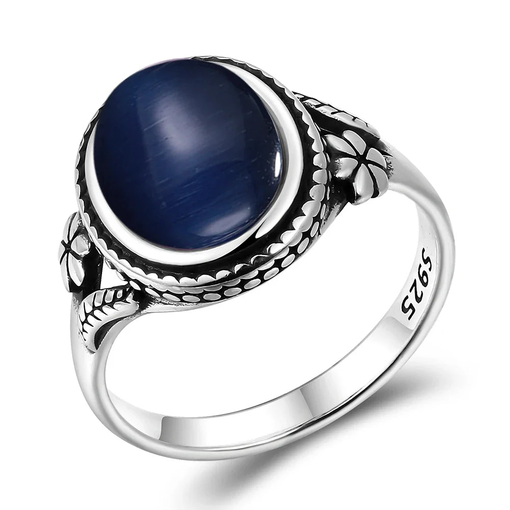 Sterling Silver Stone Oval Flower Ring | Ring | Wiccan Center