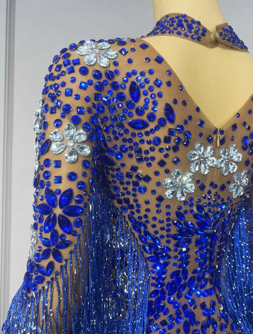 Sparkly Rhinestone Tassel High-Cut Stage Performance Bodysuit Dance Leotard
